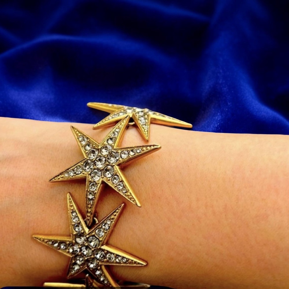J. Crew Gold Starburst Bracelet Embellished with Rhinestones